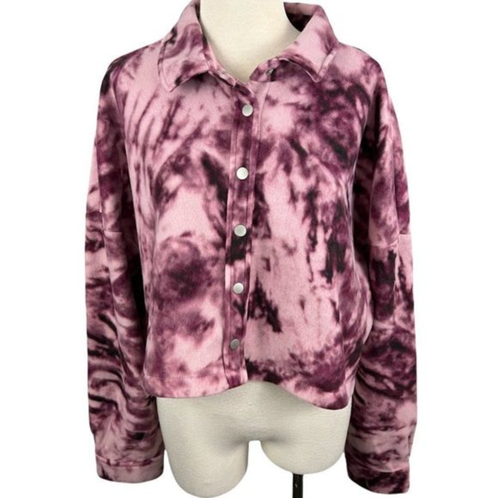 NWT‎ ABOUND Pink Acid Wash Snap Button Shacket (XL)
